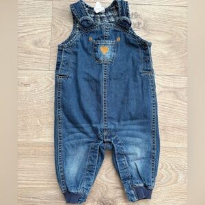H&M Baby Denim Overalls Bear Pocket 2-4M Cute Unisex Outfit